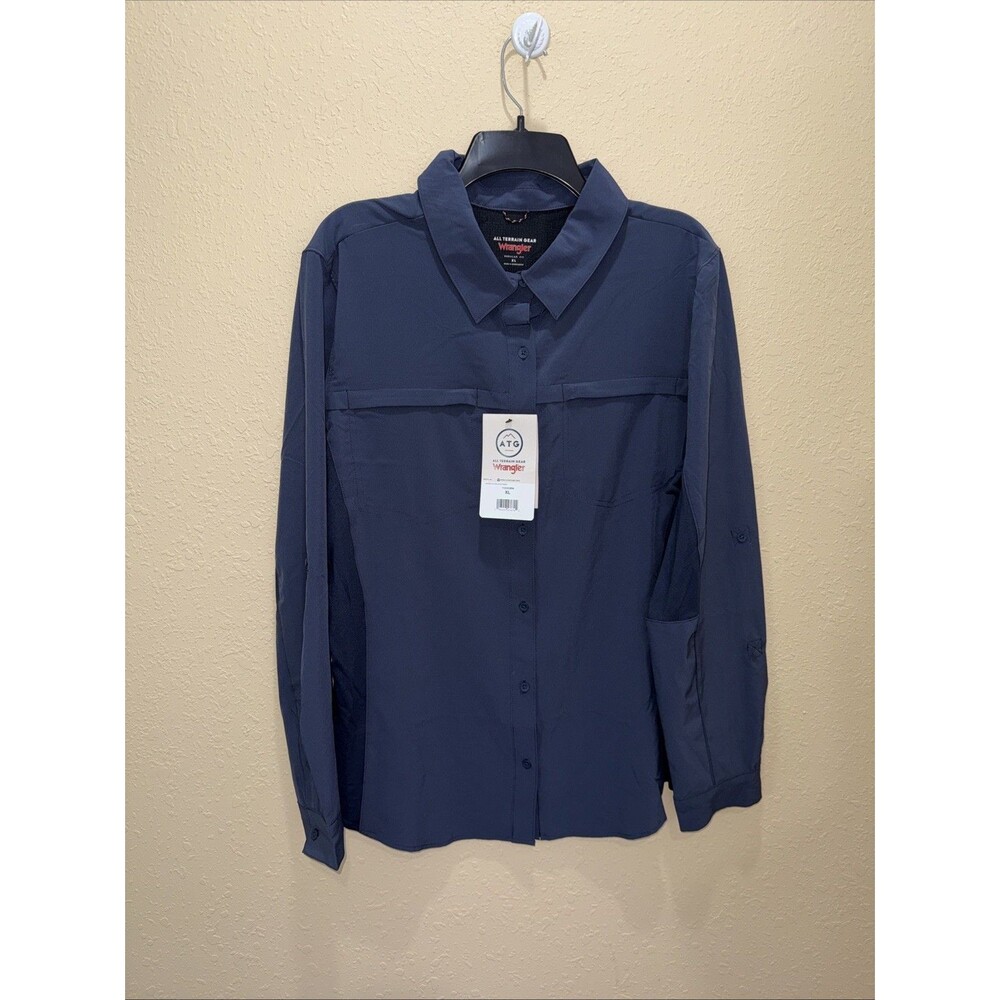 Wrangler All Terrain Gear Size XL Slate Blue Trail Shirt UV Protection Stretch